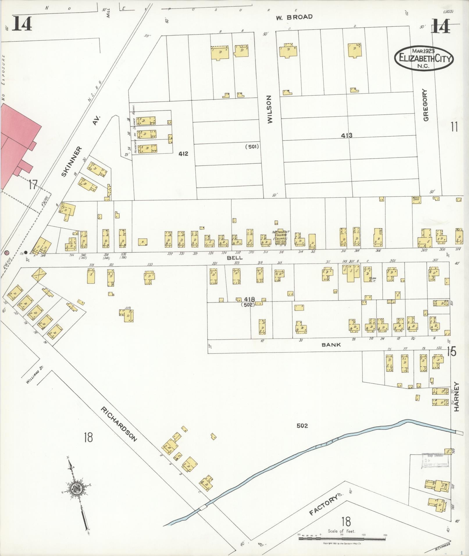 Sanborn Fire Insurance Map from Elizabeth City, Pasquotank County, North Carolina (1923), Sheet #0014 - Complete Map Set gallery image, historic Sanborn map, vintage wall art, North Carolina North Carolina