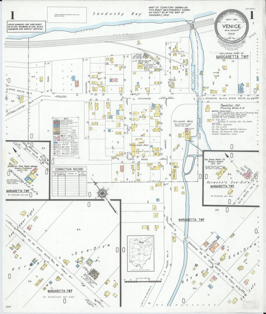 Sanborn Fire Insurance Map from Venice, Erie County, Ohio (1951), Sheet #0001 - Historic Sanborn Fire Insurance Map Print, vintage old map wall art, antique decor, genealogy gift, Ohio Ohio map