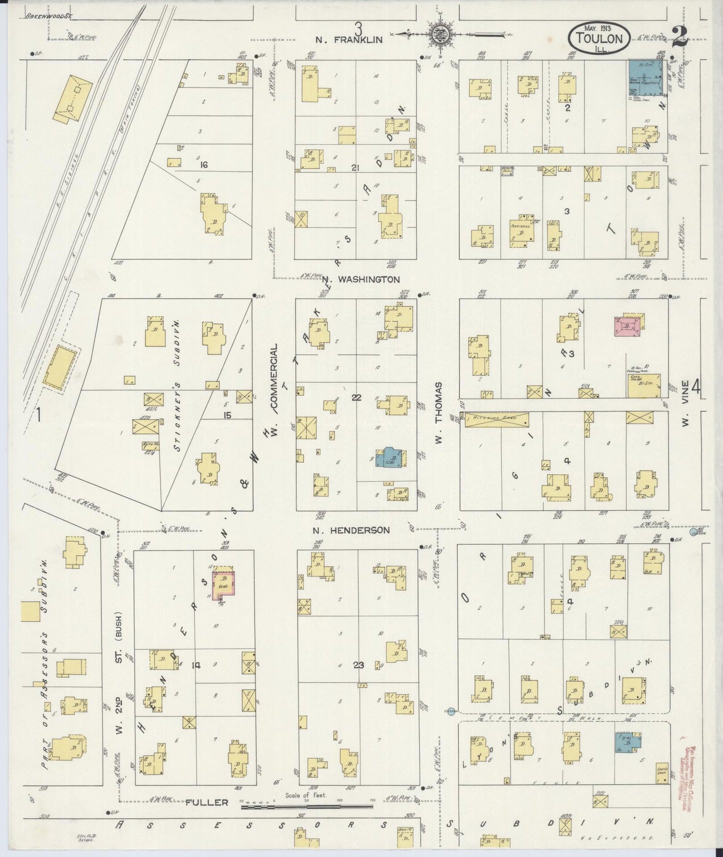 Sanborn Fire Insurance Map from Toulon, Stark County, Illinois (1913), Sheet #0002 - Historic Sanborn Fire Insurance Map Print, vintage old map wall art, antique decor, genealogy gift, Illinois Illinois map