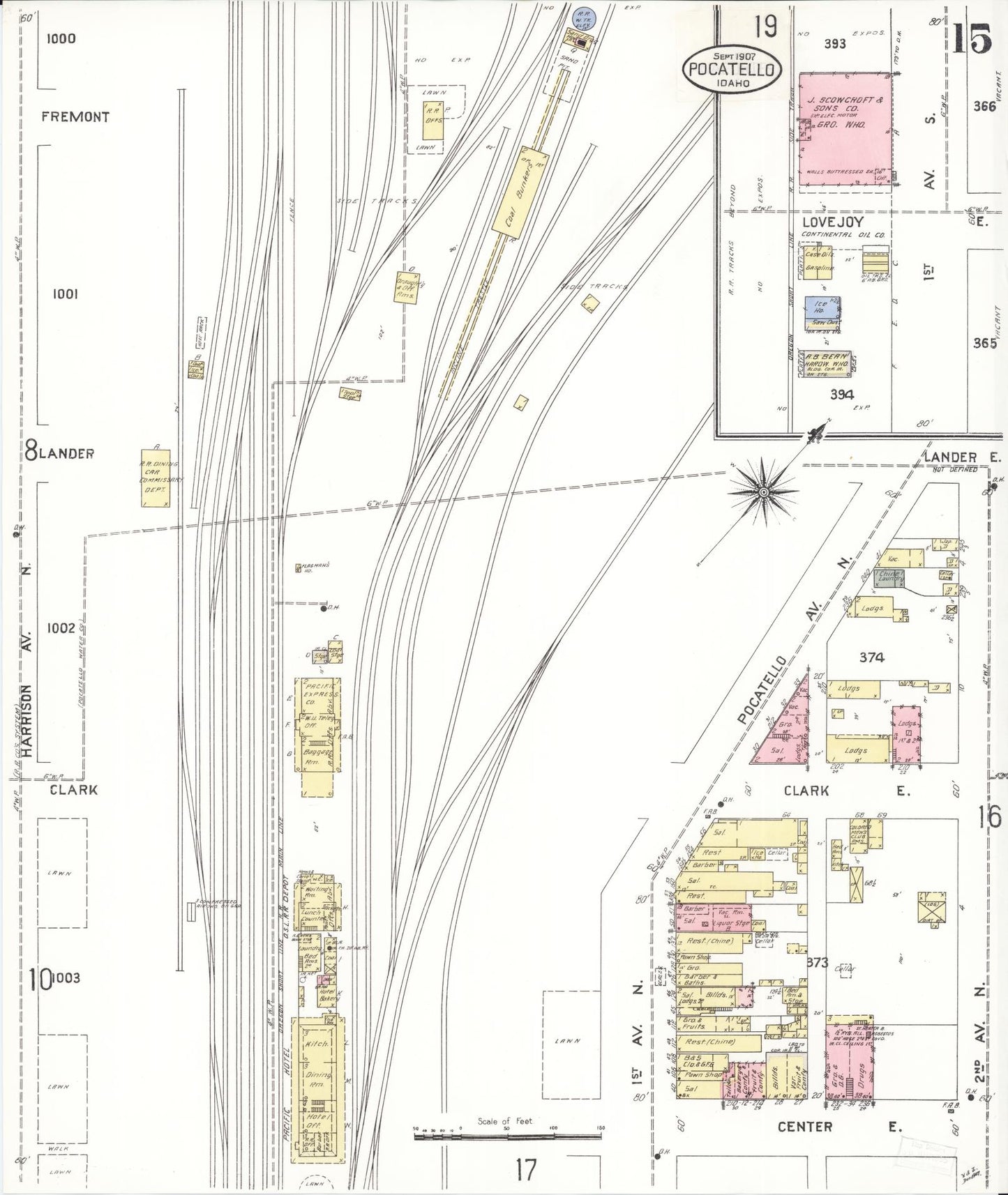 Sanborn Fire Insurance Map from Pocatello, Bannock County, Idaho (1907), Sheet #0015 - Complete Map Set gallery image, historic Sanborn map, vintage wall art, Idaho Idaho