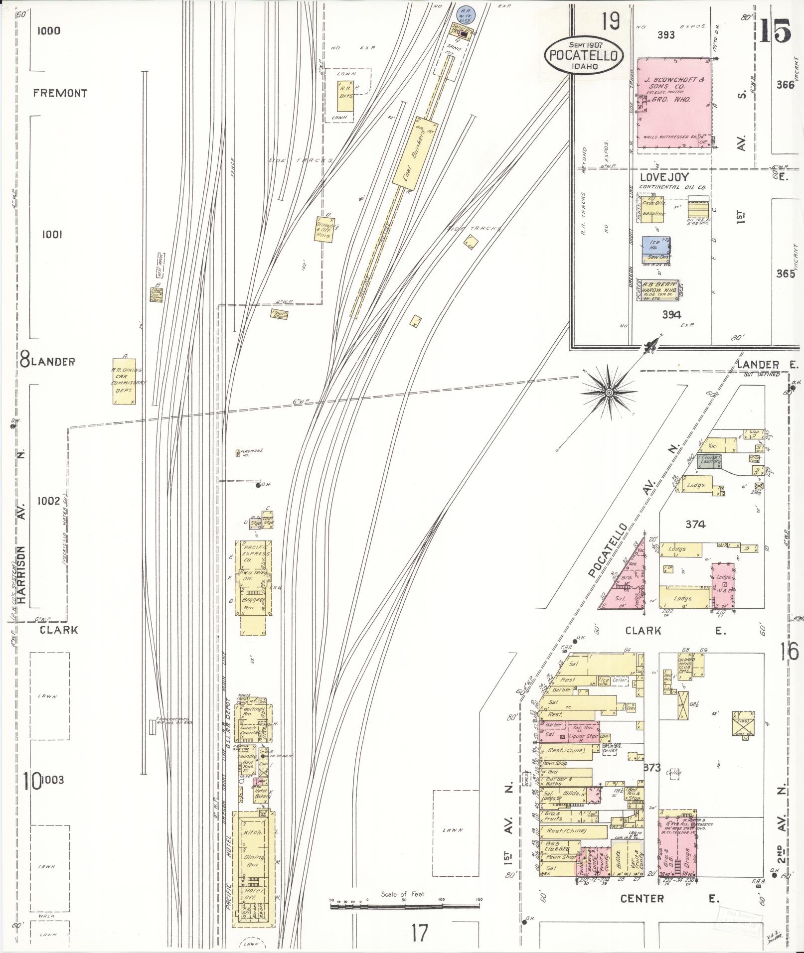 Sanborn Fire Insurance Map from Pocatello, Bannock County, Idaho (1907), Sheet #0015 - Complete Map Set gallery image, historic Sanborn map, vintage wall art, Idaho Idaho