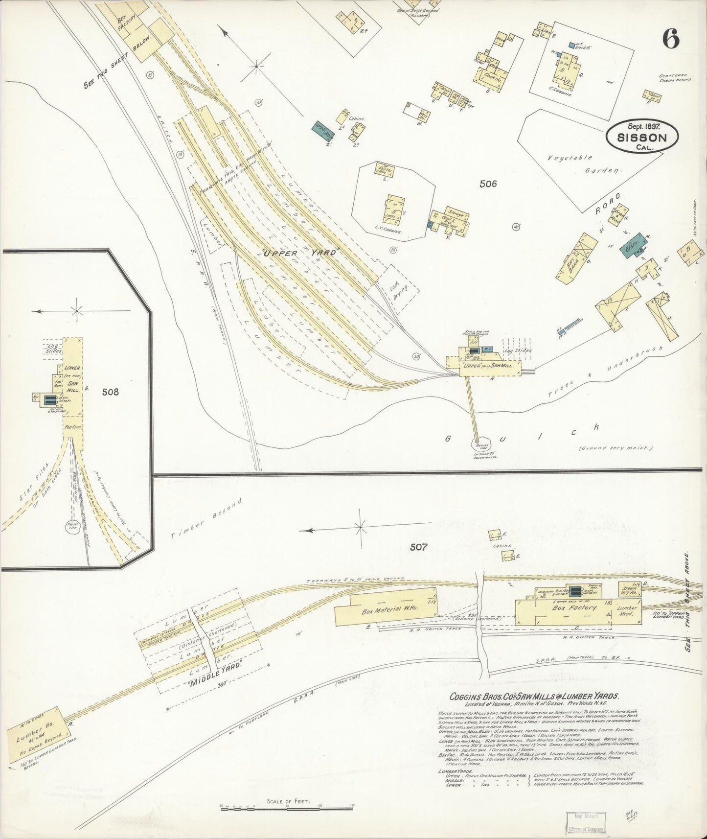 Sanborn Fire Insurance Map from Sisson, Siskiyou County, California (1897), Sheet #0006 - Complete Map Set gallery image, historic Sanborn map, vintage wall art, California California