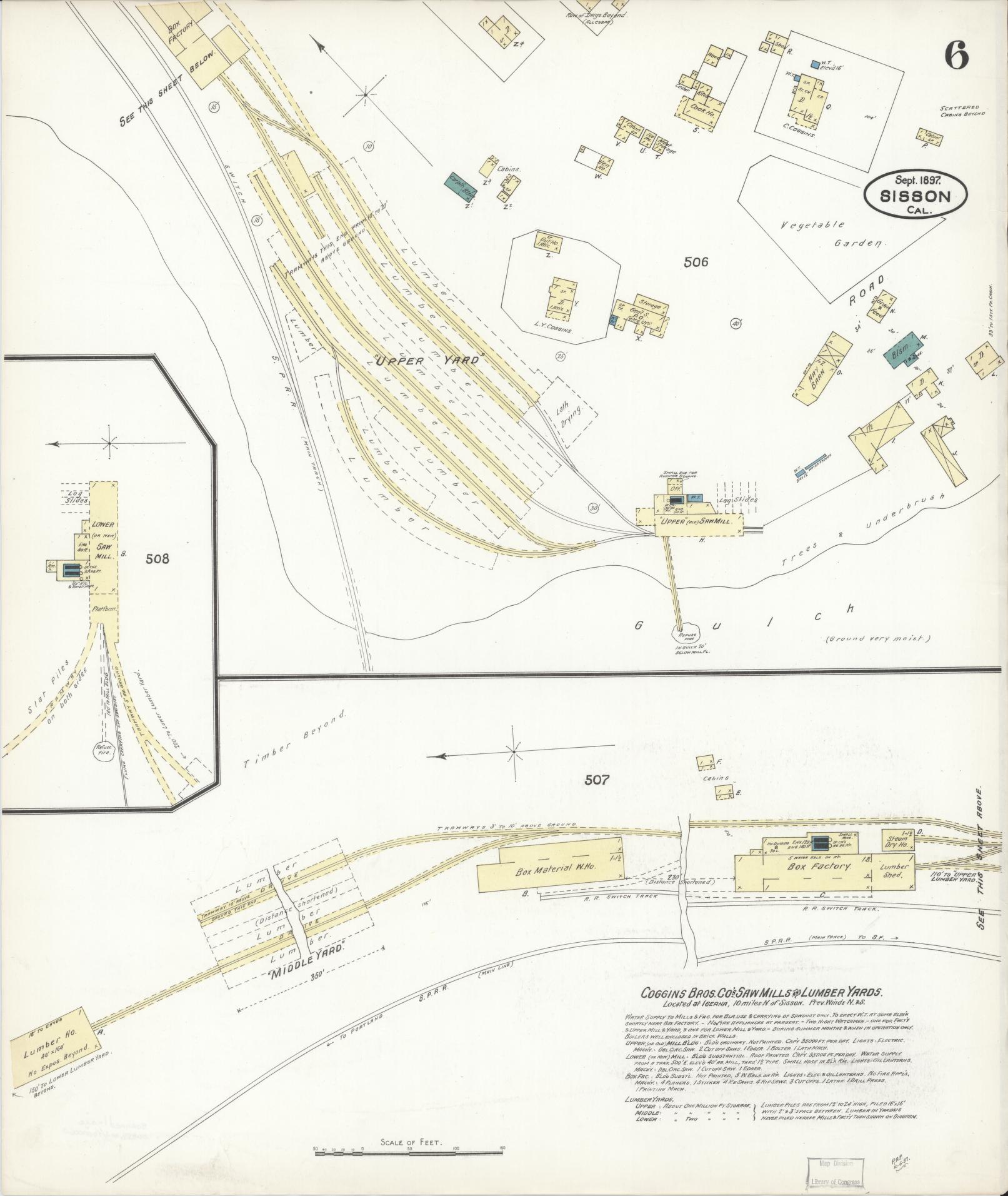 Sanborn Fire Insurance Map from Sisson, Siskiyou County, California (1897), Sheet #0006 - Complete Map Set gallery image, historic Sanborn map, vintage wall art, California California