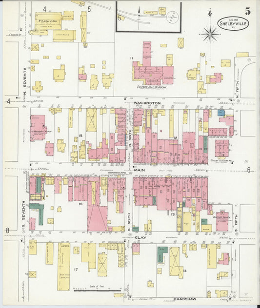 Sanborn Fire Insurance Map from Shelbyville, Shelby County, Kentucky (1909), Sheet #0005 - Historic Sanborn Fire Insurance Map Print, vintage old map wall art, antique decor, genealogy gift, Kentucky Kentucky map