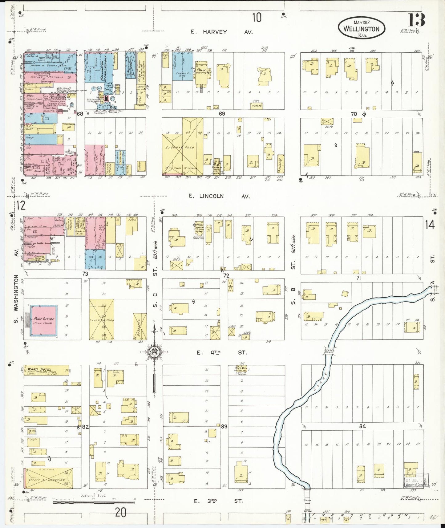 Sanborn Fire Insurance Map from Wellington, Sumner County, Kansas (1912), Sheet #0013 - Complete Map Set gallery image, historic Sanborn map, vintage wall art, Kansas Kansas