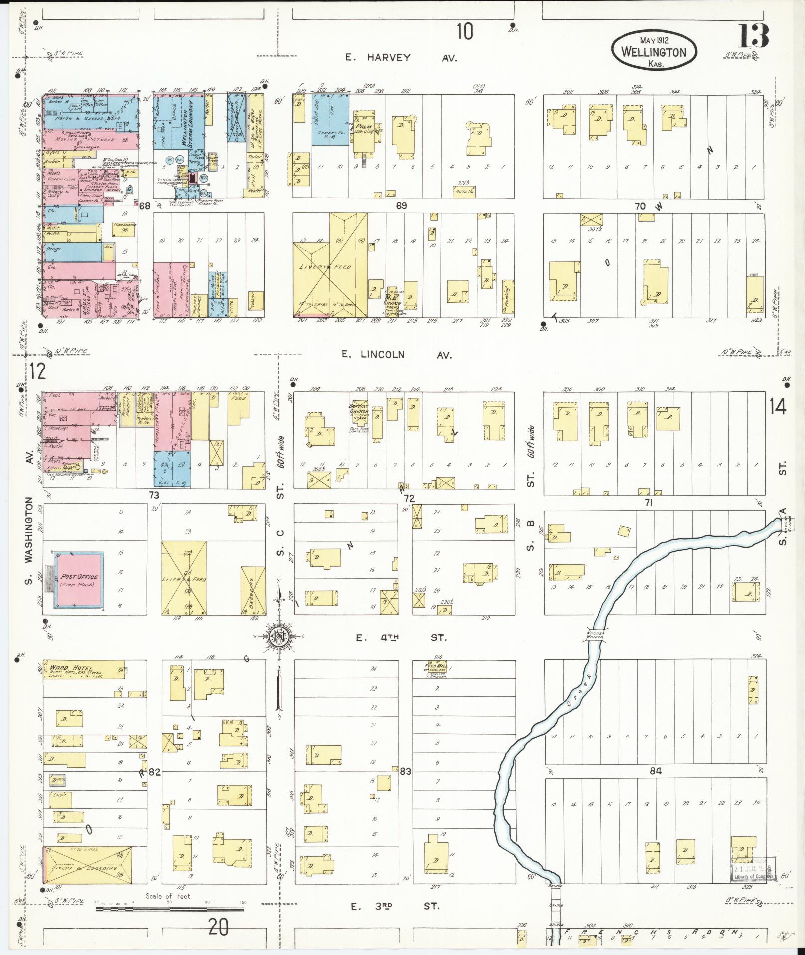 Sanborn Fire Insurance Map from Wellington, Sumner County, Kansas (1912), Sheet #0013 - Complete Map Set gallery image, historic Sanborn map, vintage wall art, Kansas Kansas