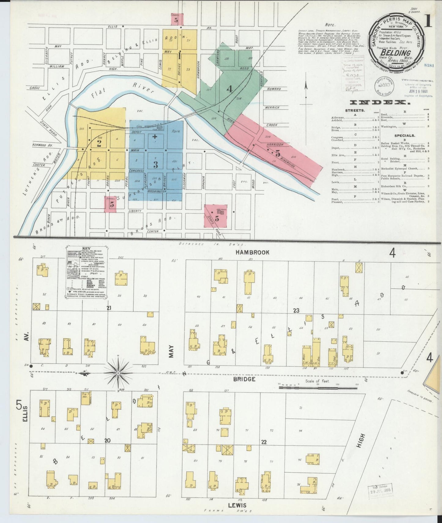 Sanborn Fire Insurance Map from Belding, Ionia County, Michigan (1900), Sheet #0001 - Complete Map Set gallery image, historic Sanborn map, vintage wall art, Michigan Michigan