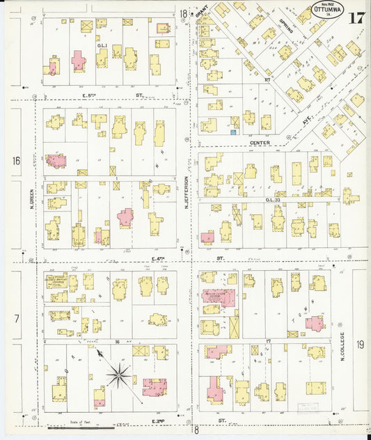 Sanborn Fire Insurance Map from Ottumwa, Wapello County, Iowa (1902), Sheet #0017 - Historic Sanborn Fire Insurance Map Print, vintage old map wall art
