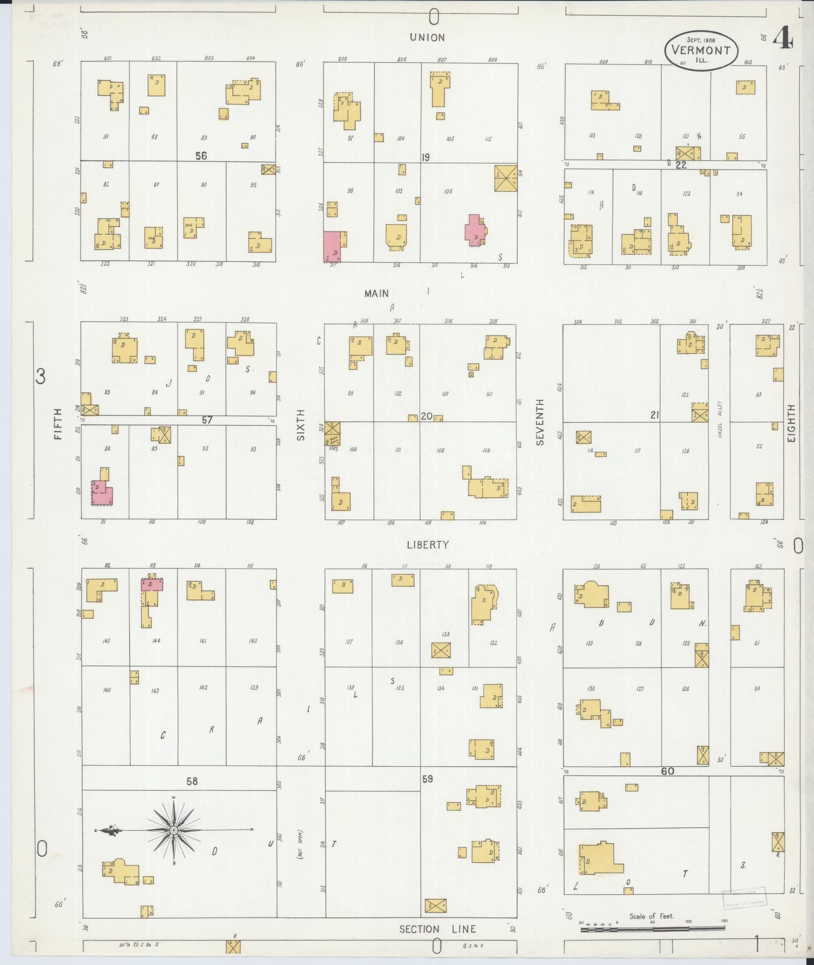 Sanborn Fire Insurance Map from Vermont, Fulton County, Illinois (1906), Sheet #0004 - Historic Sanborn Fire Insurance Map Print, vintage old map wall art, antique decor, genealogy gift, Vermont Vermont map