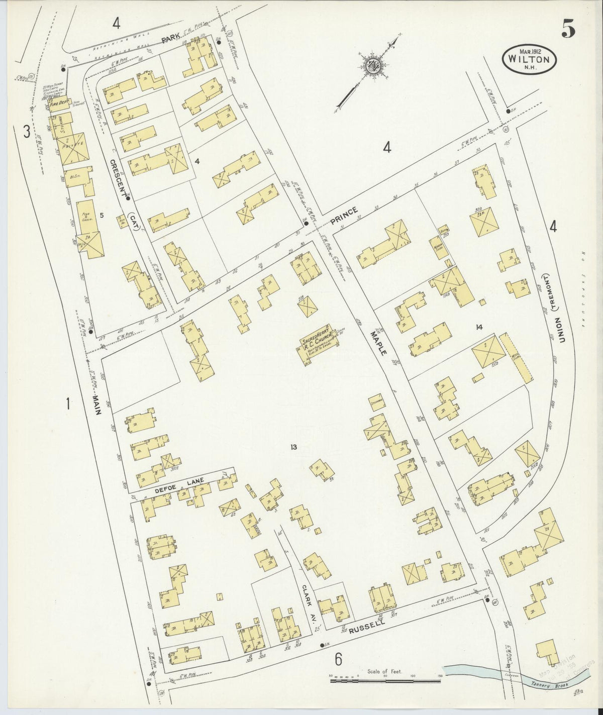 Sanborn Fire Insurance Map from Wilton, Hillsborough County, New Hampshire (1912), Sheet #0005 - Historic Sanborn Fire Insurance Map Print, vintage old map wall art, antique decor, genealogy gift, New Hampshire New Hampshire map