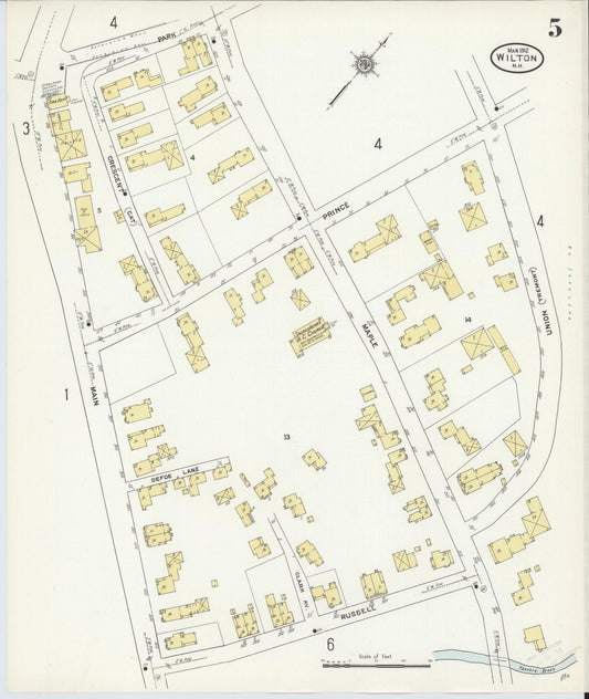 Sanborn Fire Insurance Map from Wilton, Hillsborough County, New Hampshire (1912), Sheet #0005 - Historic Sanborn Fire Insurance Map Print, vintage old map wall art, antique decor, genealogy gift, New Hampshire New Hampshire map