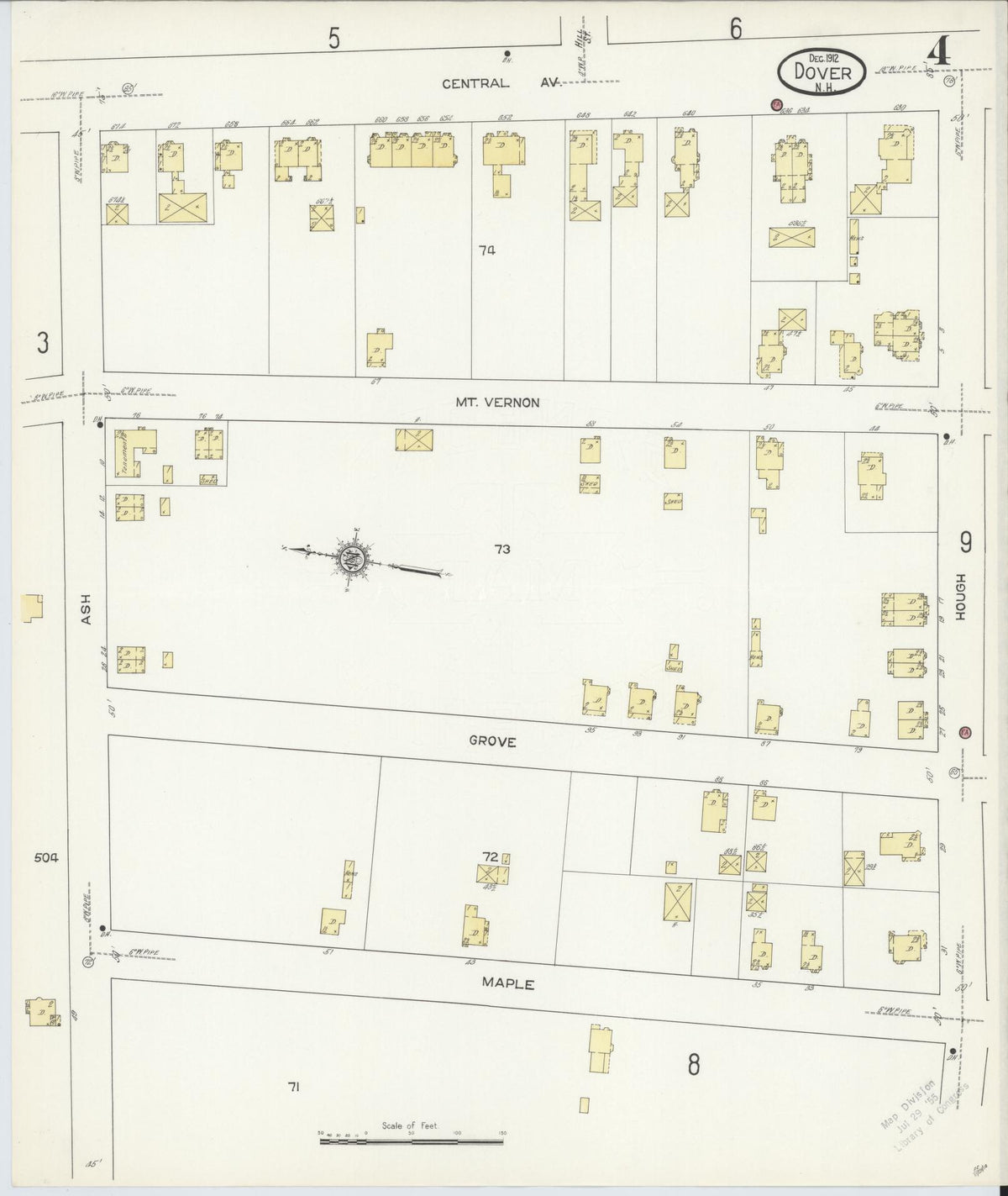 Sanborn Fire Insurance Map from Dover, Strafford County, New Hampshire (1912), Sheet #0004 - Historic Sanborn Fire Insurance Map Print, vintage old map wall art, antique decor, genealogy gift, New Hampshire New Hampshire map
