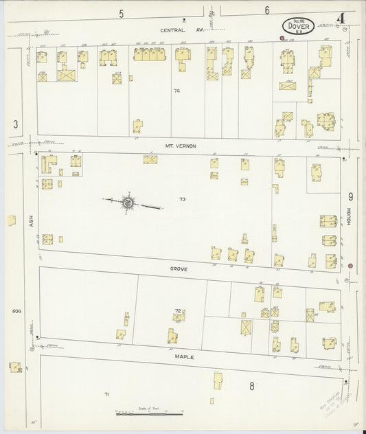 Sanborn Fire Insurance Map from Dover, Strafford County, New Hampshire (1912), Sheet #0004 - Historic Sanborn Fire Insurance Map Print, vintage old map wall art, antique decor, genealogy gift, New Hampshire New Hampshire map