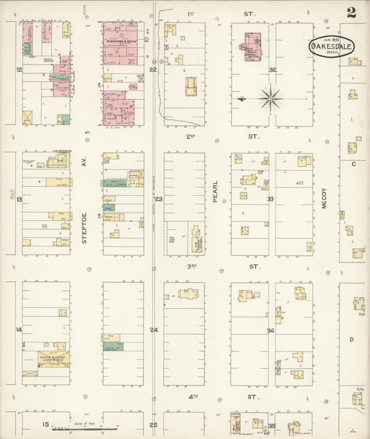 Sanborn Fire Insurance Map from Oakesdale, Whitman County, Washington (1893), Sheet #0002 - Historic Sanborn Fire Insurance Map Print, vintage old map wall art, antique decor, genealogy gift, Washington Washington map