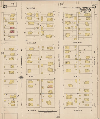 Sanborn Fire Insurance Map from Wellington, Sumner County, Kansas (1922), Sheet #0027 - Complete Map Set gallery image, historic Sanborn map, vintage wall art, Kansas Kansas