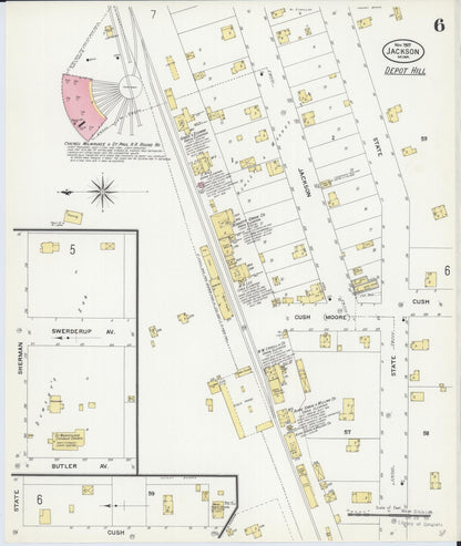 Sanborn Fire Insurance Map from Jackson, Jackson County, Minnesota (1907), Sheet #0006 - Historic Sanborn Fire Insurance Map Print, vintage old map wall art, antique decor, genealogy gift, Minnesota Minnesota map