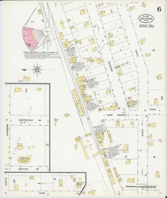 Sanborn Fire Insurance Map from Jackson, Jackson County, Minnesota (1907), Sheet #0006 - Historic Sanborn Fire Insurance Map Print, vintage old map wall art, antique decor, genealogy gift, Minnesota Minnesota map