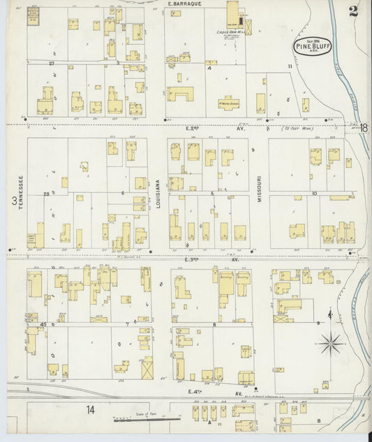 Sanborn Fire Insurance Map from Pine Bluff, Jefferson County, Arkansas (1896), Sheet #0002 - Historic Sanborn Fire Insurance Map Print, vintage old map wall art, antique decor, genealogy gift, Arkansas Arkansas map