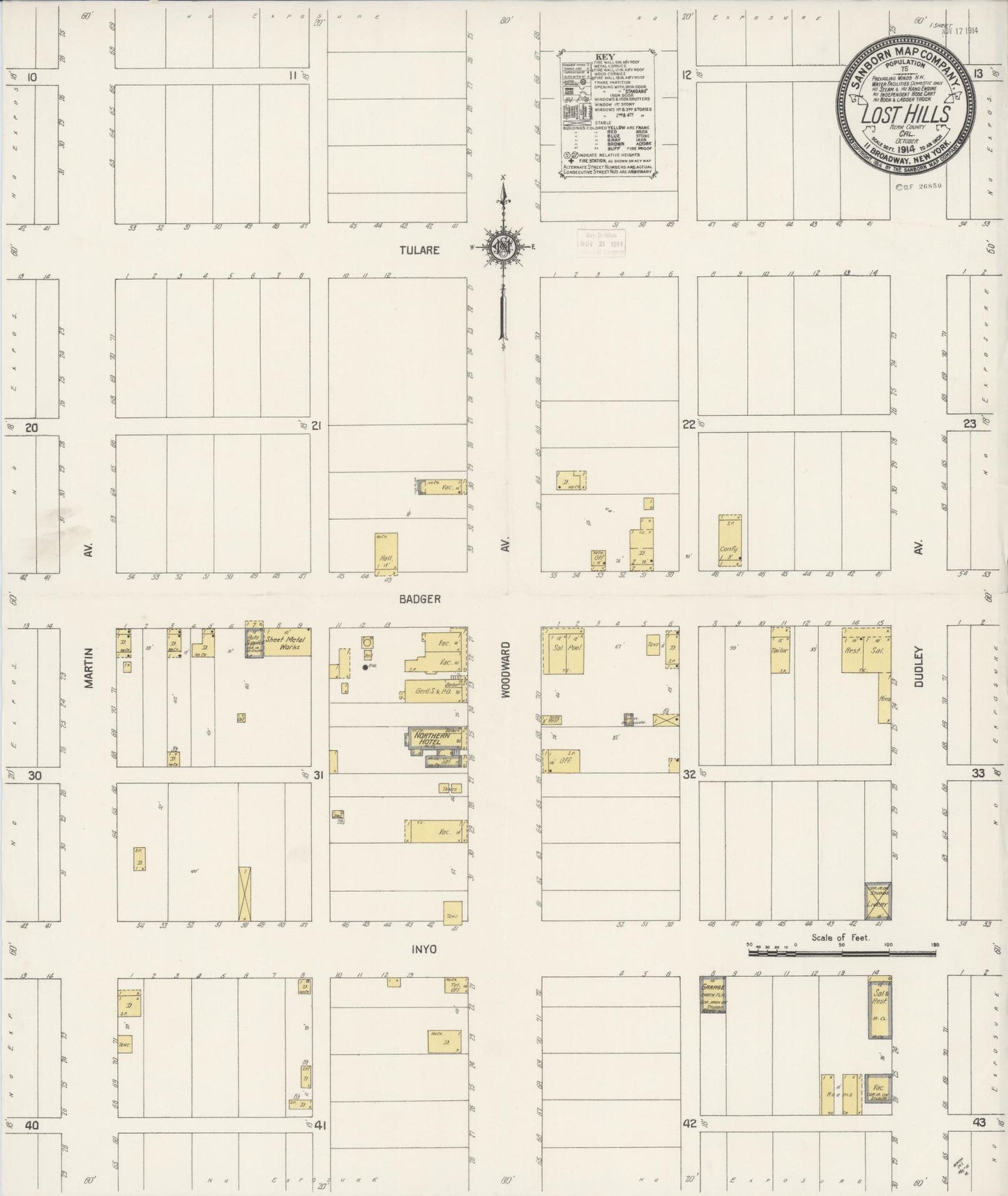 Sanborn Fire Insurance Map from Lost Hills, Kern County, California (1914), Sheet #0001 - Historic Sanborn Fire Insurance Map Print, vintage old map wall art, antique decor, genealogy gift, California California map