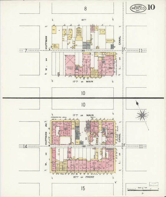 Sanborn Fire Insurance Map from Merced, Merced County, California (1907), Sheet #0010 - Historic Sanborn Fire Insurance Map Print, vintage old map wall art, antique decor, genealogy gift, California California map