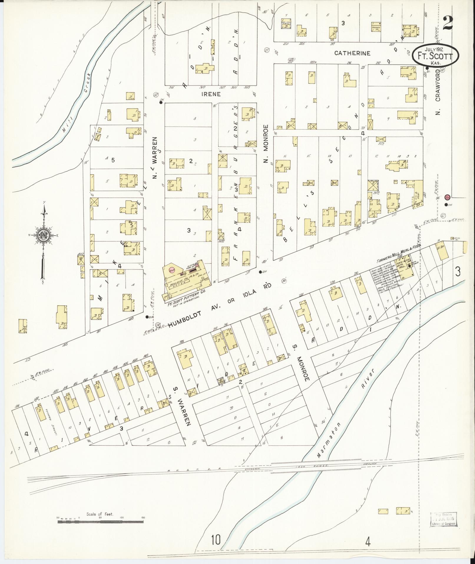 Sanborn Fire Insurance Map from Fort Scott, Bourbon County, Kansas (1912), Sheet #0002 - Historic Sanborn Fire Insurance Map Print, vintage old map wall art, antique decor, genealogy gift, Kansas Kansas map