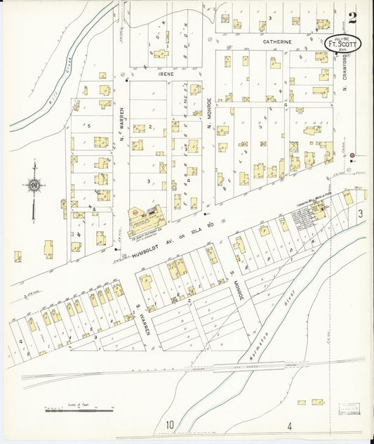 Sanborn Fire Insurance Map from Fort Scott, Bourbon County, Kansas (1912), Sheet #0002 - Historic Sanborn Fire Insurance Map Print, vintage old map wall art, antique decor, genealogy gift, Kansas Kansas map