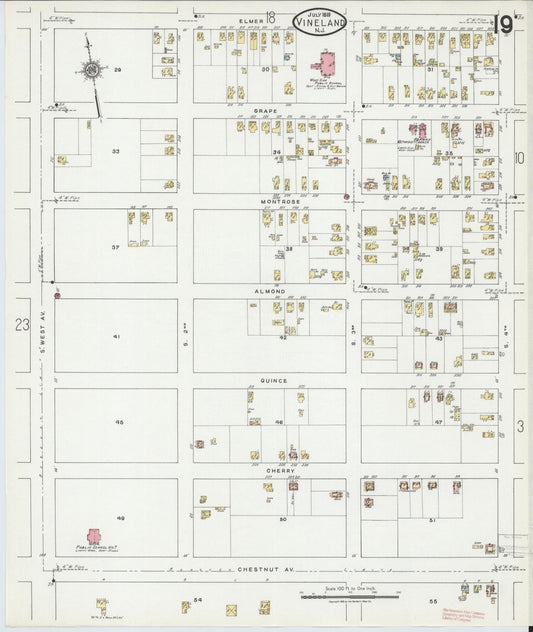 Sanborn Fire Insurance Map from Vineland, Cumberland County, New Jersey (1919), Sheet #0019 - Historic Sanborn Fire Insurance Map Print, vintage old map wall art, antique decor, genealogy gift, New Jersey New Jersey map