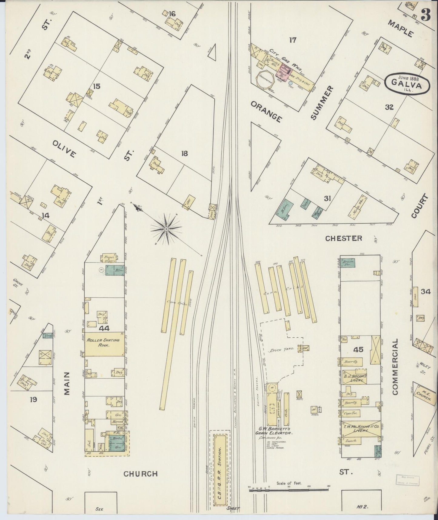 Sanborn Fire Insurance Map from Galva, Henry County, Illinois (1888), Sheet #0003 - Complete Map Set gallery image, historic Sanborn map, vintage wall art, Illinois Illinois
