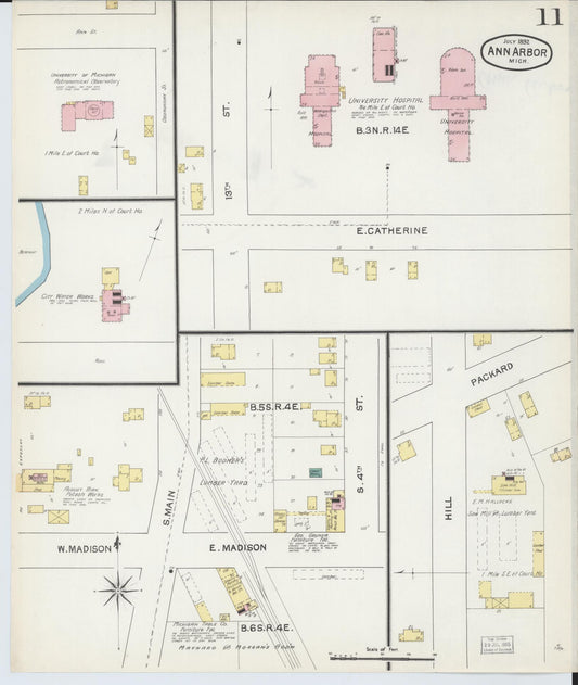 Sanborn Fire Insurance Map from Ann Arbor, Washtenaw County, Michigan (1892), Sheet #0011 - Historic Sanborn Fire Insurance Map Print, vintage old map wall art, antique decor, genealogy gift, Michigan Michigan map