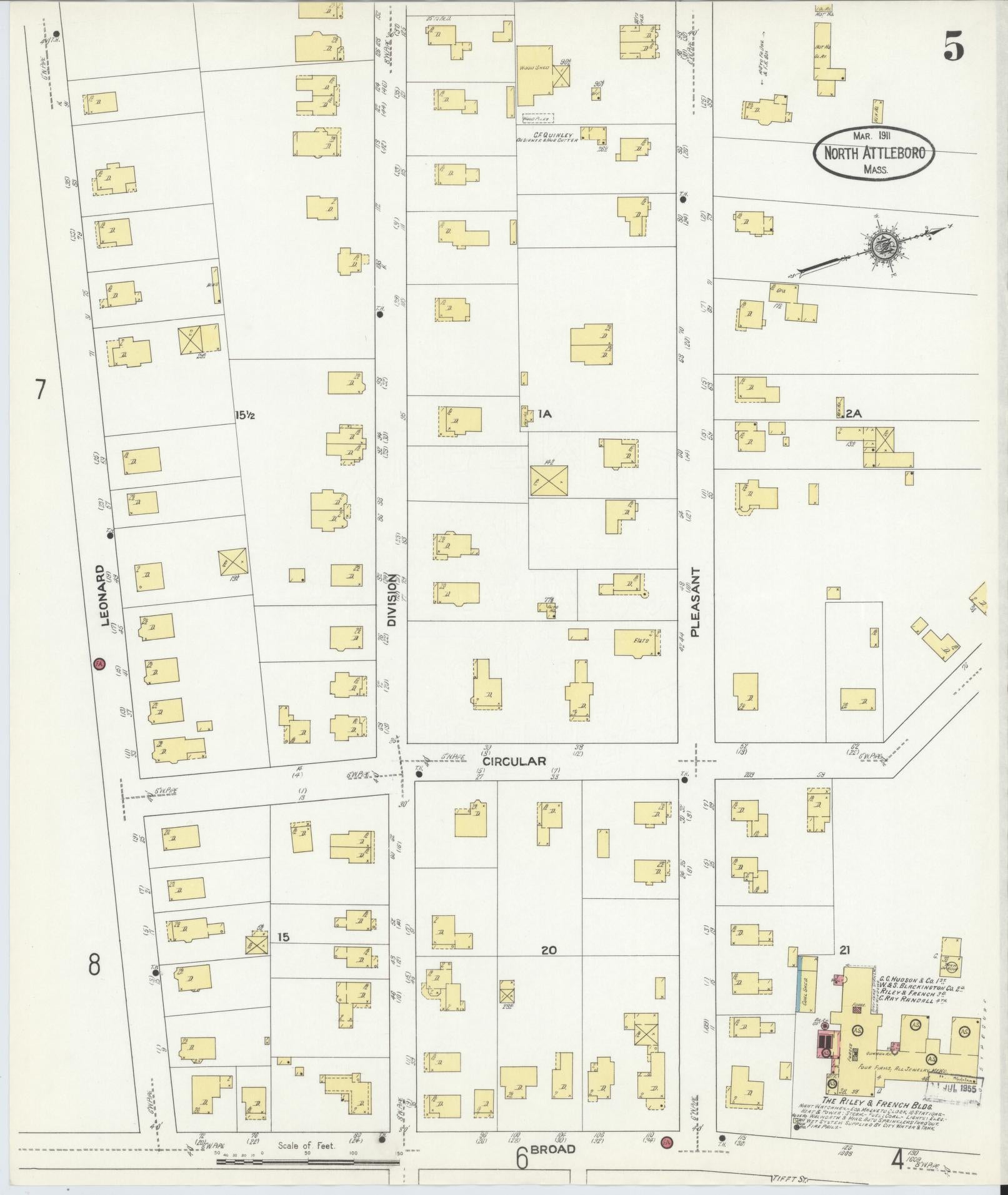 Sanborn Fire Insurance Map from North Attleborough, Bristol County, Massachusetts (1911), Sheet #0005 - Historic Sanborn Fire Insurance Map Print, vintage old map wall art, antique decor, genealogy gift, Massachusetts Massachusetts map