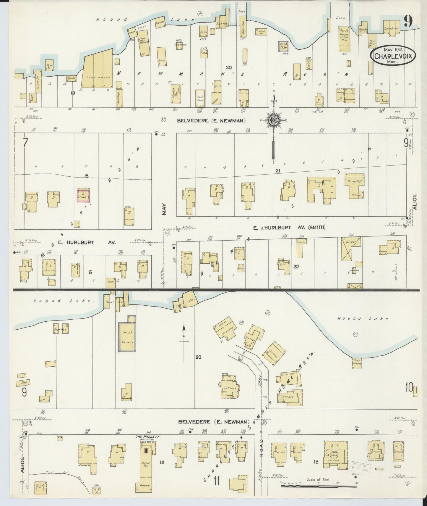 Sanborn Fire Insurance Map from Charlevoix, Charlevoix County, Michigan (1912), Sheet #0009 - Complete Map Set gallery image, historic Sanborn map, vintage wall art, Michigan Michigan