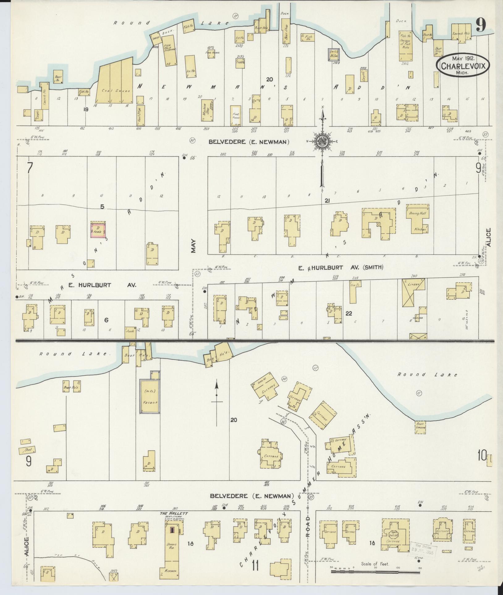 Sanborn Fire Insurance Map from Charlevoix, Charlevoix County, Michigan (1912), Sheet #0009 - Complete Map Set gallery image, historic Sanborn map, vintage wall art, Michigan Michigan