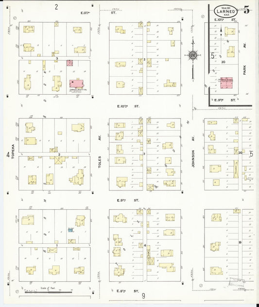 Sanborn Fire Insurance Map from Larned, Pawnee County, Kansas (1911), Sheet #0005 - Historic Sanborn Fire Insurance Map Print, vintage old map wall art, antique decor, genealogy gift, Kansas Kansas map