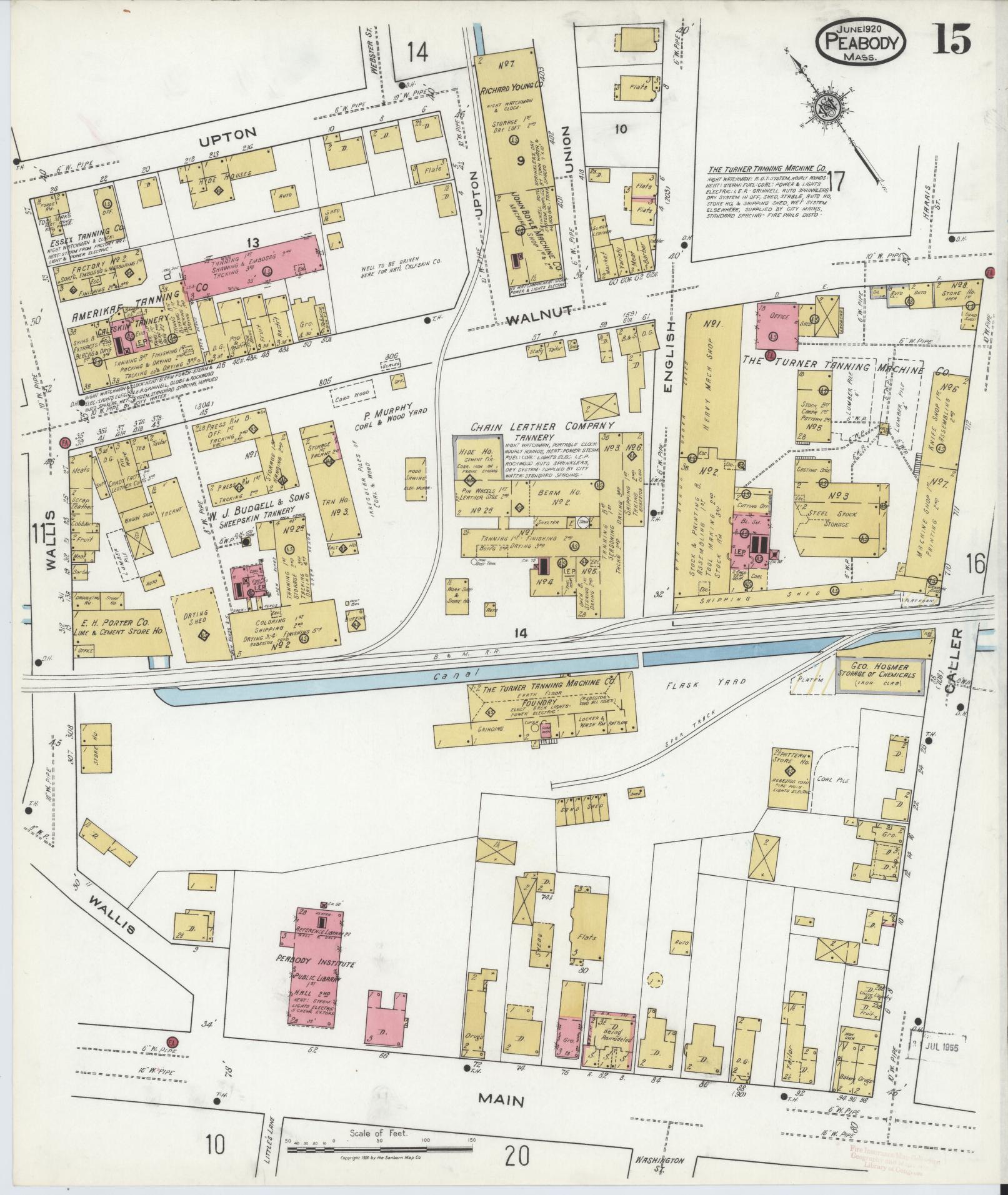 Sanborn Fire Insurance Map from Peabody, Essex County, Massachusetts (1920), Sheet #0015 - Complete Map Set gallery image, historic Sanborn map, vintage wall art, Massachusetts Massachusetts