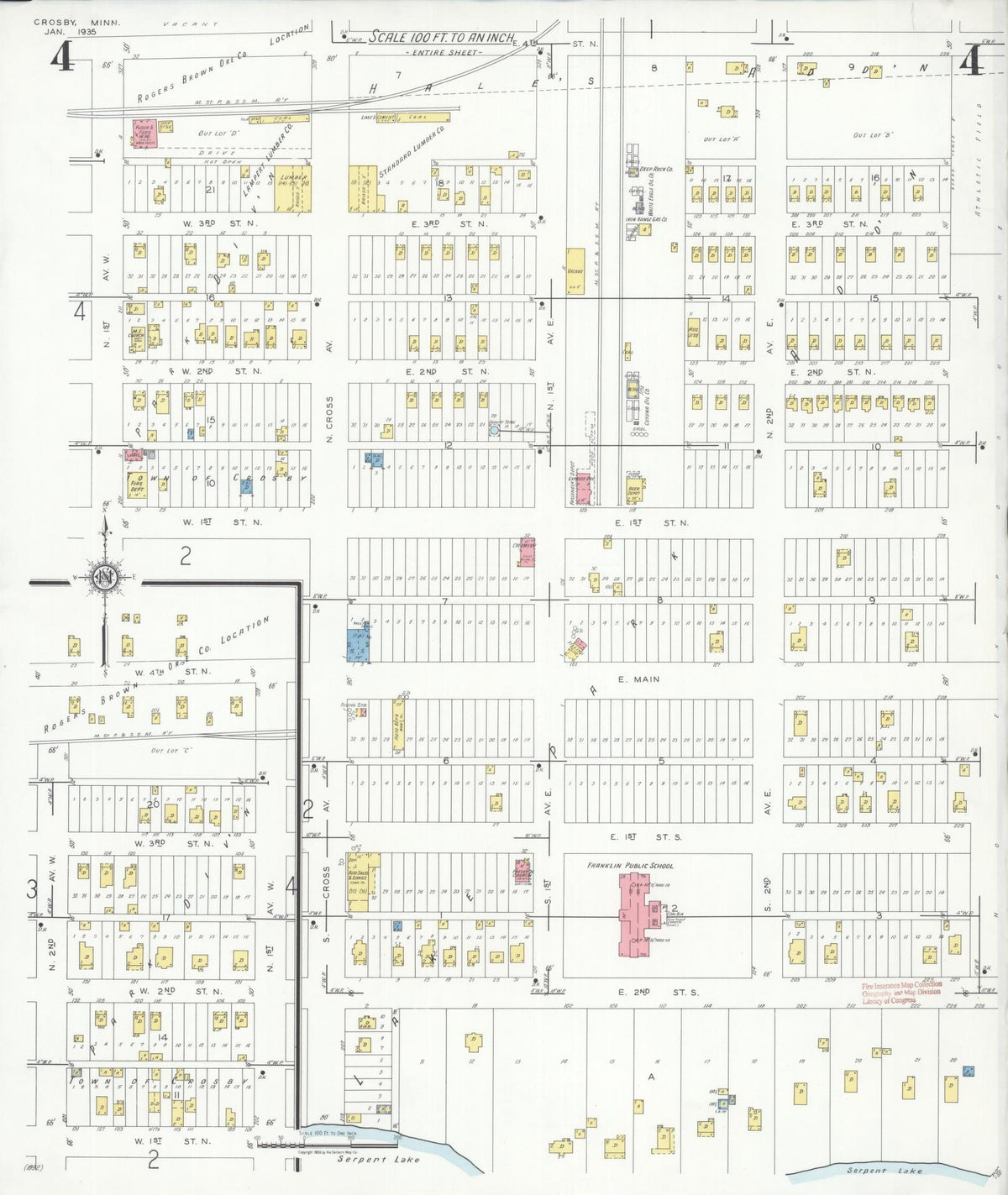 Sanborn Fire Insurance Map from Crosby, Crow Wing County, Minnesota (1935), Sheet #0004 - Complete Map Set gallery image, historic Sanborn map, vintage wall art, Minnesota Minnesota