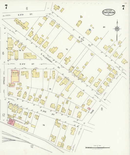 Sanborn Fire Insurance Map from Emporium, Cameron County, Pennsylvania (1925), Sheet #0007 - Historic Sanborn Fire Insurance Map Print, vintage old map wall art, antique decor, genealogy gift, Pennsylvania Pennsylvania map