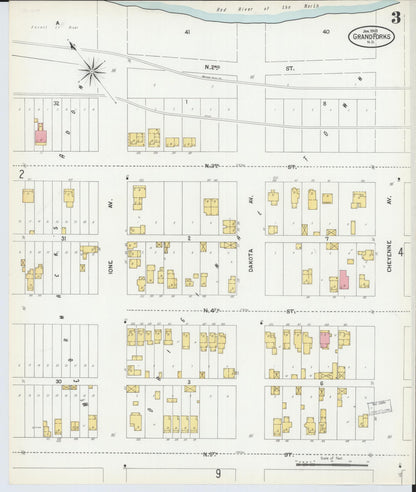 Sanborn Fire Insurance Map from Grand Forks, Grand Forks County, North Dakota (1901), Sheet #0003 - Complete Map Set gallery image, historic Sanborn map, vintage wall art, North Dakota North Dakota