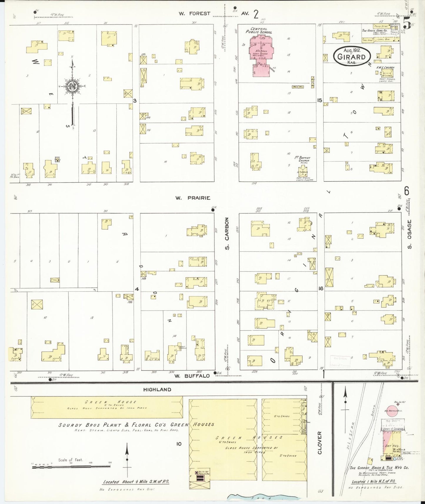 Sanborn Fire Insurance Map from Girard, Crawford County, Kansas (1912), Sheet #0005 - Historic Sanborn Fire Insurance Map Print, vintage old map wall art, antique decor, genealogy gift, Kansas Kansas map