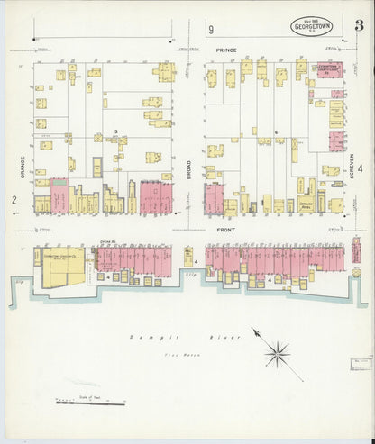 Sanborn Fire Insurance Map from Georgetown, Georgetown County, South Carolina (1908), Sheet #0003 - Complete Map Set gallery image, historic Sanborn map, vintage wall art, South Carolina South Carolina