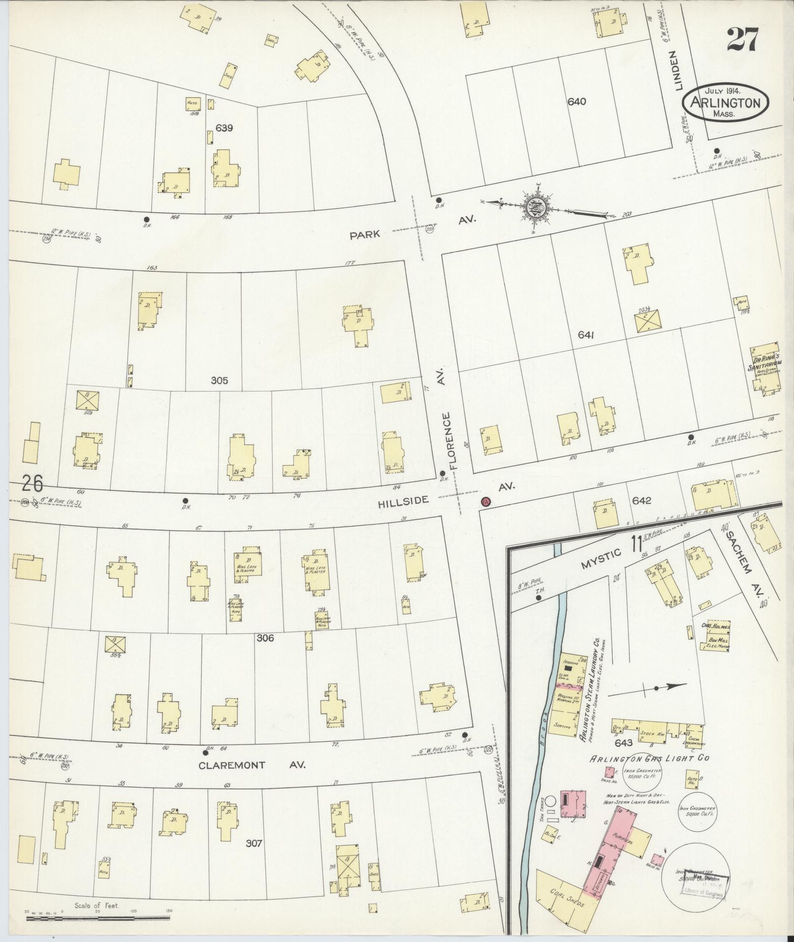 Sanborn Fire Insurance Map from Arlington, Middlesex County, Massachusetts (1914), Sheet #0027 - Complete Map Set gallery image, historic Sanborn map, vintage wall art, Massachusetts Massachusetts