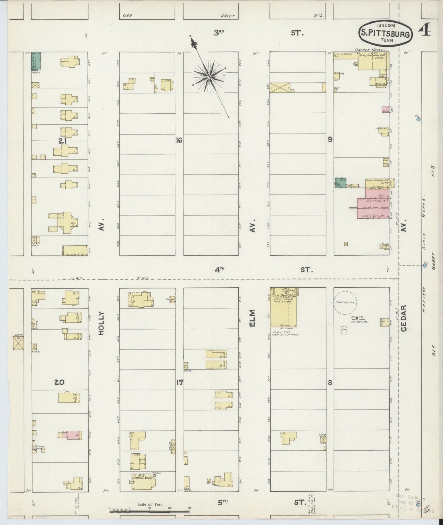 Sanborn Fire Insurance Map from South Pittsburg, Marion County, Tennessee (1891), Sheet #0004 - Complete Map Set gallery image, historic Sanborn map, vintage wall art, Tennessee Tennessee