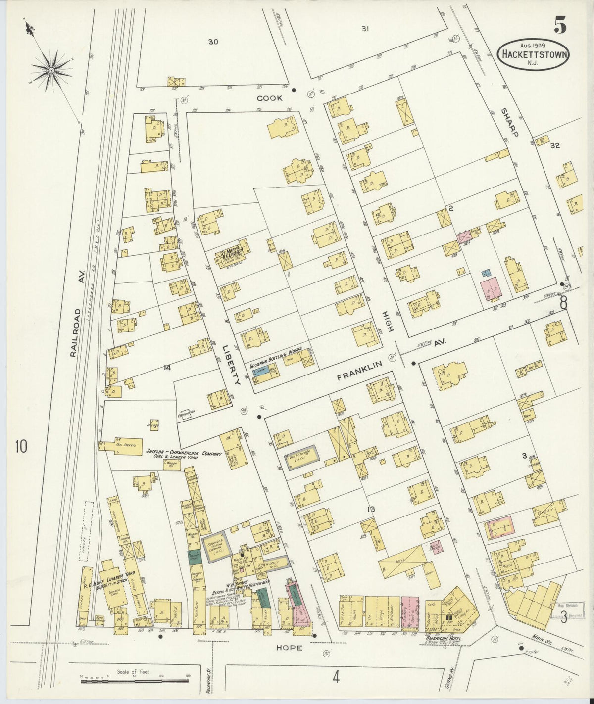 Sanborn Fire Insurance Map from Hackettstown, Warren County, New Jersey (1909), Sheet #0005 - Complete Map Set gallery image, historic Sanborn map, vintage wall art, New Jersey New Jersey