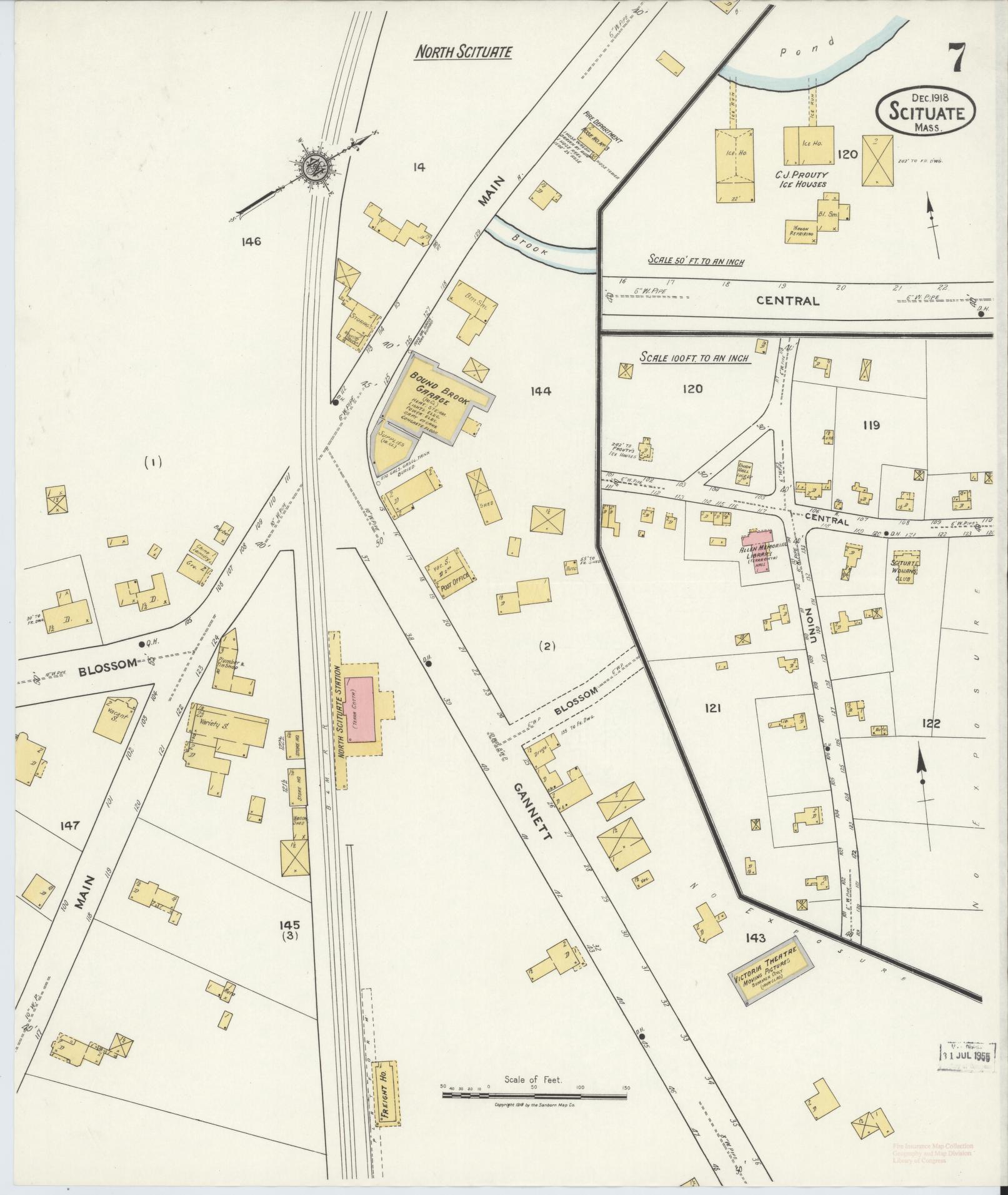 Sanborn Fire Insurance Map from Scituate, Plymouth County, Massachusetts (1918), Sheet #0007 - Historic Sanborn Fire Insurance Map Print, vintage old map wall art, antique decor, genealogy gift, Massachusetts Massachusetts map