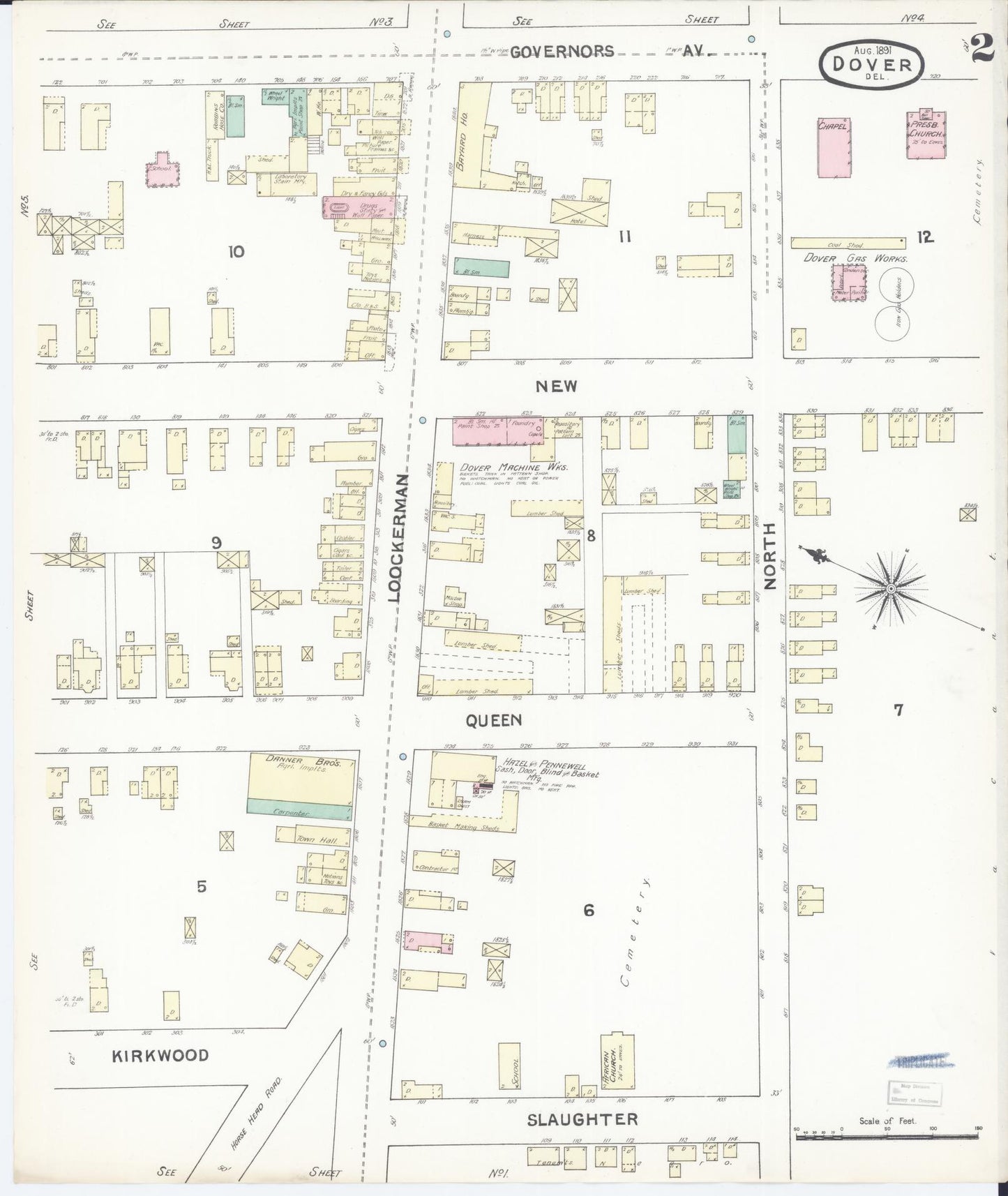 Sanborn Fire Insurance Map from Dover, Kent County, Delaware (1891), Sheet #0002 - Historic Sanborn Fire Insurance Map Print, vintage old map wall art, antique decor, genealogy gift, Delaware Delaware map