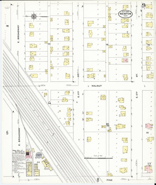 Sanborn Fire Insurance Map from Newton, Harvey County, Kansas (1909), Sheet #0009 - Historic Sanborn Fire Insurance Map Print, vintage old map wall art, antique decor, genealogy gift, Kansas Kansas map