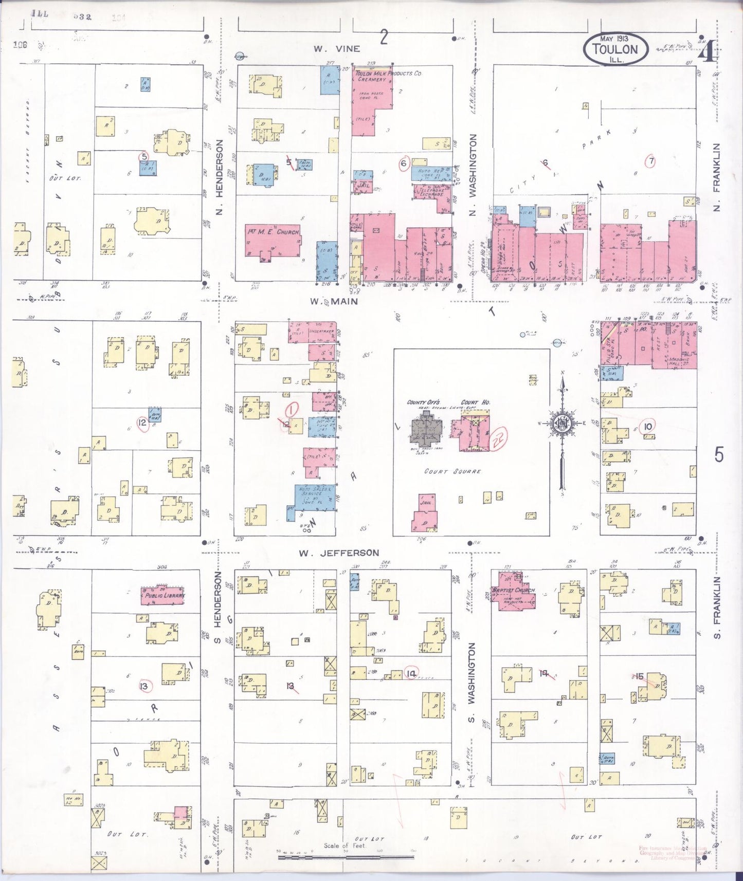 Sanborn Fire Insurance Map from Toulon, Stark County, Illinois (1913), Sheet #0004 - Complete Map Set gallery image, historic Sanborn map, vintage wall art, Illinois Illinois