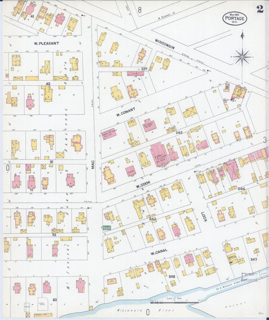 Sanborn Fire Insurance Map from Portage, Columbia County, Wisconsin (1901), Sheet #0002 - Historic Sanborn Fire Insurance Map Print, vintage old map wall art, antique decor, genealogy gift, Wisconsin Wisconsin map