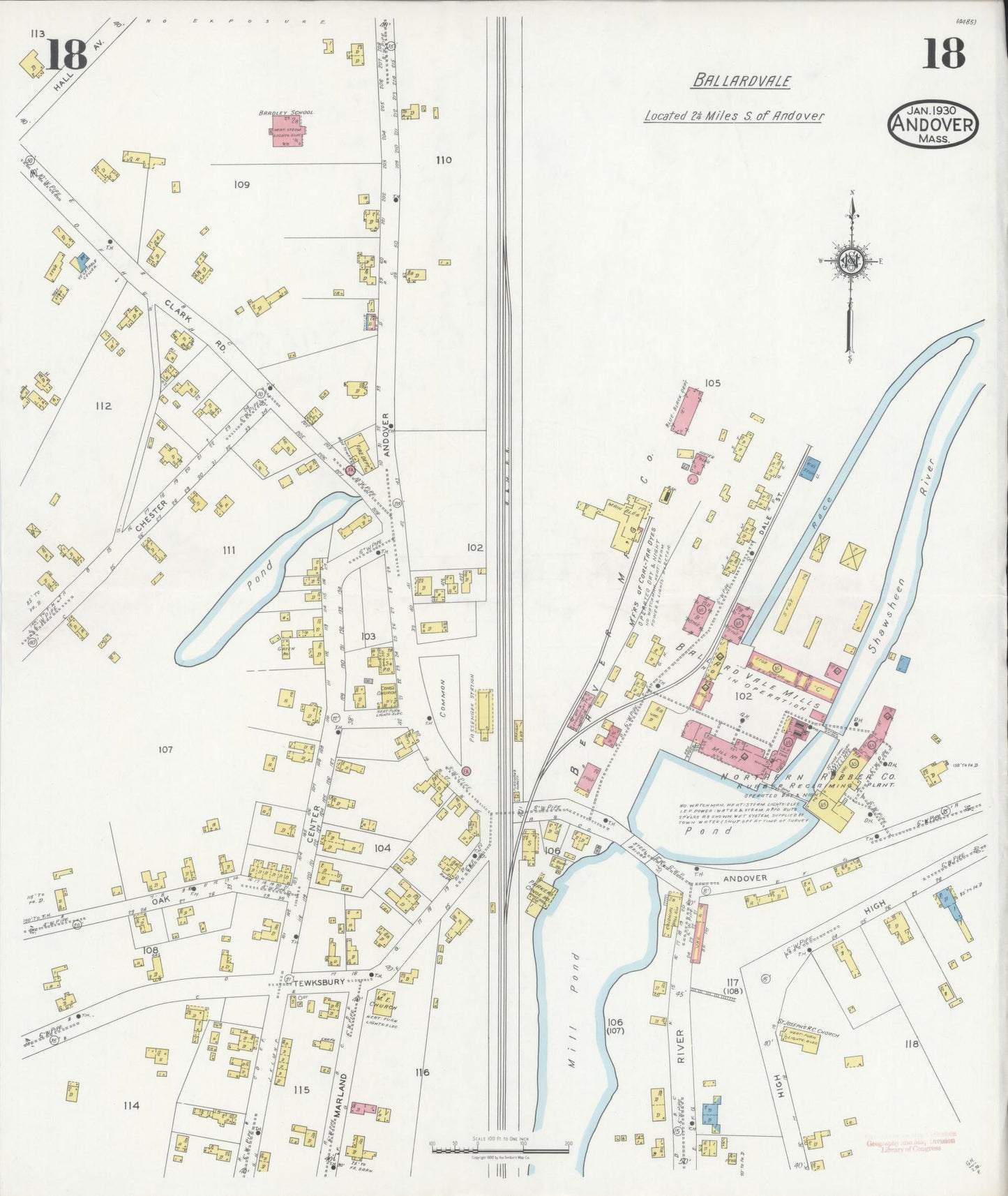 Sanborn Fire Insurance Map from Andover, Essex County, Massachusetts (1930), Sheet #0018 - Historic Sanborn Fire Insurance Map Print, vintage old map wall art, antique decor, genealogy gift, Massachusetts Massachusetts map