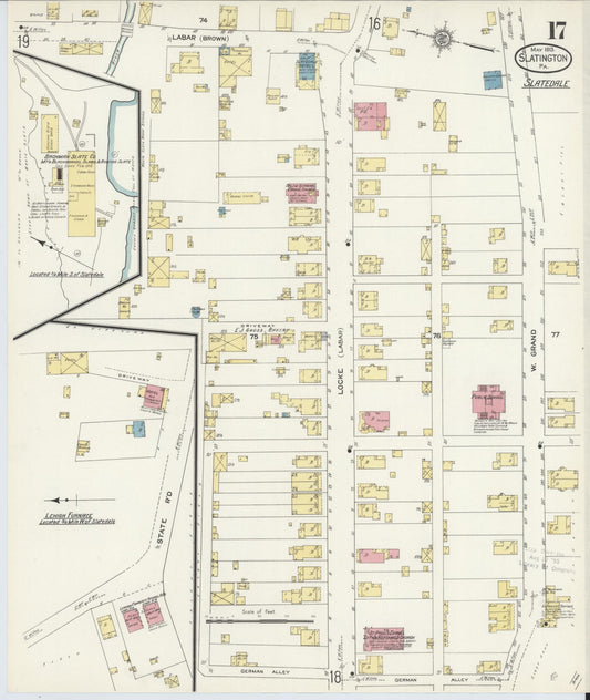 Sanborn Fire Insurance Map from Slatington, Lehigh County, Pennsylvania (1913), Sheet #0017 - Historic Sanborn Fire Insurance Map Print, vintage old map wall art, antique decor, genealogy gift, Pennsylvania Pennsylvania map