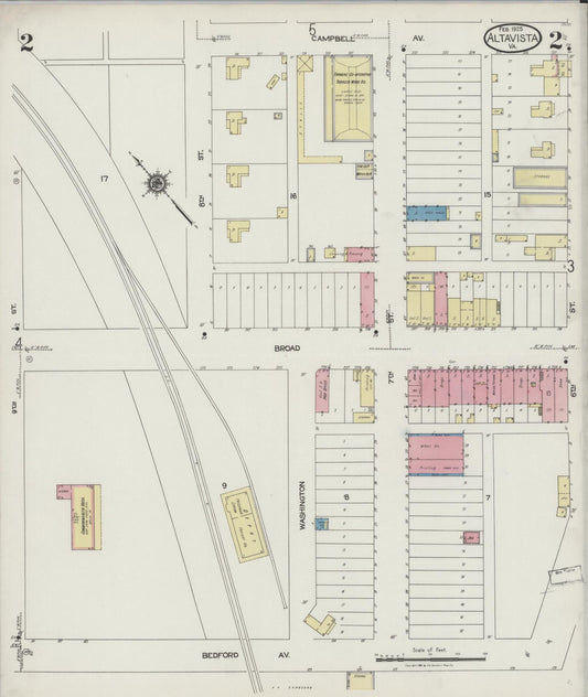 Sanborn Fire Insurance Map from Altavista, Campbell County, Virginia (1925), Sheet #0002 - Historic Sanborn Fire Insurance Map Print, vintage old map wall art, antique decor, genealogy gift, Virginia Virginia map